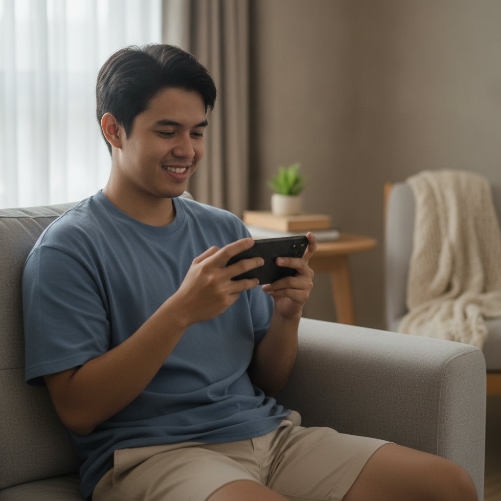 Filipino player learning to use online casino on mobile phone